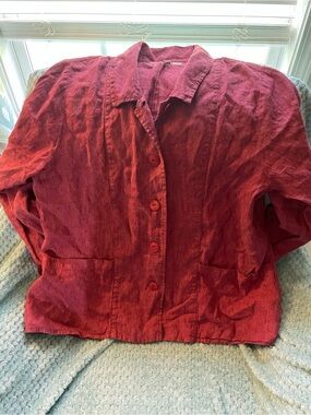 Flax Linen Button-Front Burgundy Jacket sz med